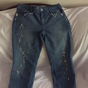 Faux-Pearl Embroidered Jeans